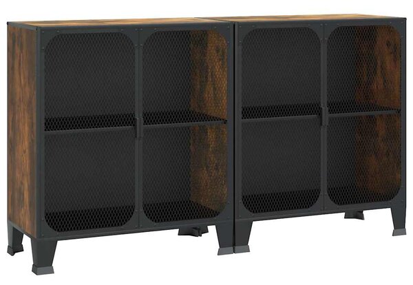 Úložné skříně 2 ks rustikálně hnědé 72 x 36 x 82 cm kov a MDF 3095969