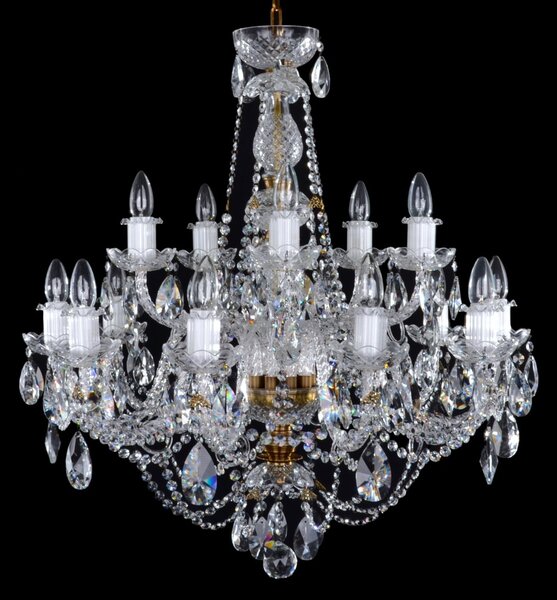DBK GLASS 15-ramenný elegantní křišťálový lustr s mořenými mosaznými díly 0740-10+5-PT
