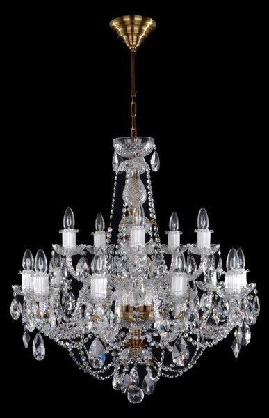 DBK GLASS 15-ramenný elegantní křišťálový lustr s mořenými mosaznými díly 0740-10+5-PT