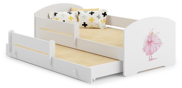 Dětská postel se dvěma lůžky LUK 160 × 80 cm s úložným šuplíkem a ochrannou zábranou – motiv princezna s korunkou