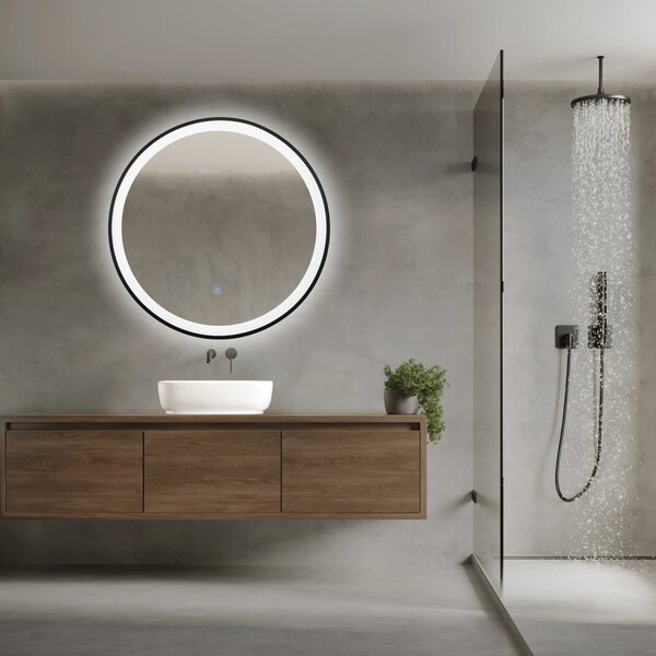 Balneo Venus zrcadlo 70x70 cm kulatý s osvětlením s vyhřívací podložkou černá L0101010403-2