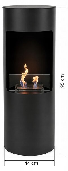 EstiloHome Bioetanolový krb Oslo 95 cm, černý – cylindrický stojací krb vyrobený z oceli a skla