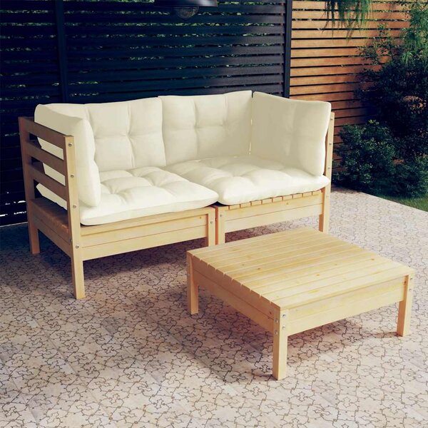 3dílná zahradní sedací souprava s krémovými poduškami borovice 3096016