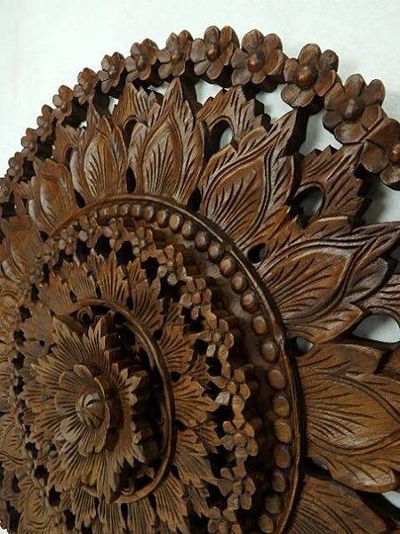 Závěsná dekorace MANDALA 3D, teakové dřevo, 90 cm (Masterpiece ruční práce)