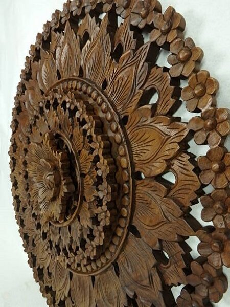 Závěsná dekorace MANDALA 3D, teakové dřevo, 90 cm (Masterpiece ruční práce)