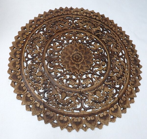 Závěsná dekoracie Mandala 120 cm, hnědá patina, teakové dřevo (Masterpiece ruční práce)