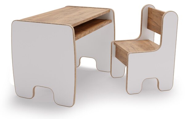 Dětská sada TIMI – stolek a židle (MDF) – bílá / dub Craft zlatý