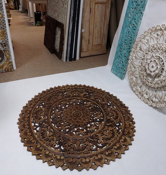 Závěsná dekoracie Mandala 120 cm, hnědá patina, teakové dřevo (Masterpiece ruční práce)
