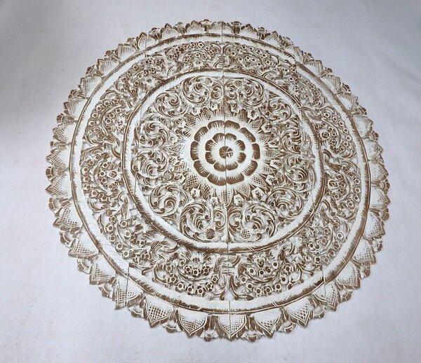 Závěsná dekorace MANDALA 120 cm, béžová, teakové dřevo (Masterpiece ruční práce)