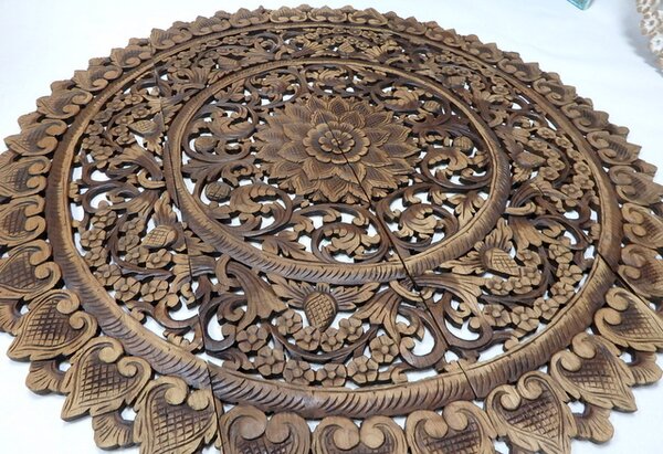 Závěsná dekoracie Mandala 120 cm, hnědá patina, teakové dřevo (Masterpiece ruční práce)