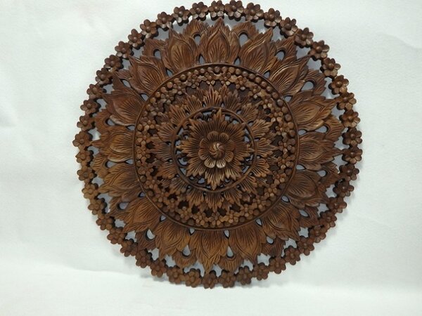 Závěsná dekorace MANDALA 3D, teakové dřevo, 90 cm (Masterpiece ruční práce)