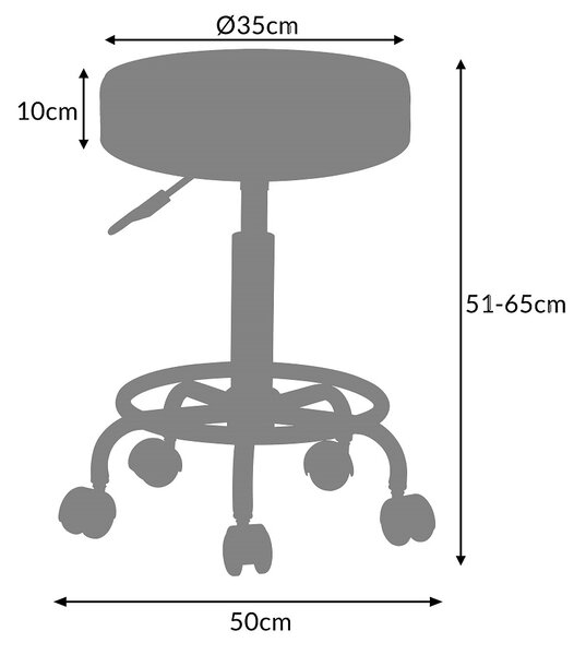 Casaria Taburetka na kolečkách OXANA s opěrkou na nohy, Ø35cm černá