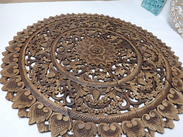 Závěsná dekoracie Mandala 120 cm, hnědá patina, teakové dřevo (Masterpiece ruční práce)