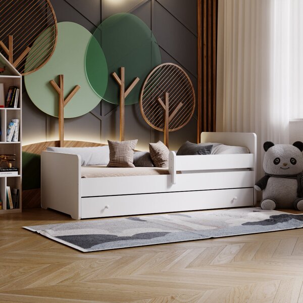 Dětská postel MAX 140 × 70 cm s úložným šuplíkem a ochrannou zábranou