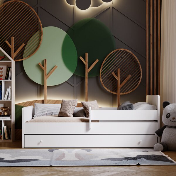 Dětská postel MAX 140 × 70 cm s úložným šuplíkem a ochrannou zábranou