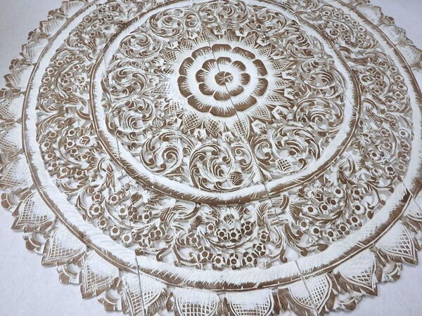 Závěsná dekorace MANDALA 120 cm, béžová, teakové dřevo (Masterpiece ruční práce)