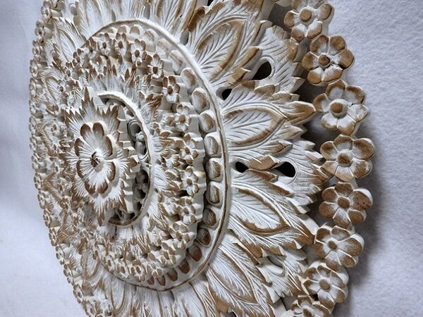 Závěsná dekorace MANDALA 3D, béžová, 90 cm, teakové dřevo (Masterpiece ruční práce)
