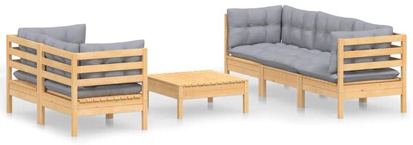 6dílná zahradní sedací souprava s šedými poduškami borovice 3096111