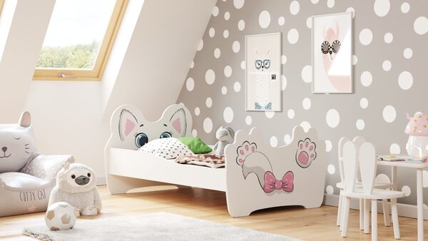 Dětská postel Růžová kočka 160 × 80 cm – motiv kočka