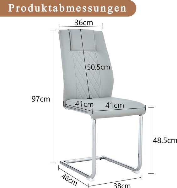 Jídelní židle, set 4 kusů, světle šedá umělá kůže, opěradlo s perforací, kovové nohy (světle šedá, stříbrná)