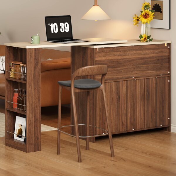 Kuchyňský ostrůvek Flieks s otočnou deskou o 360°, komoda s posuvnými dvířky, barový stůl se zásuvkou, rozměry 172 x 40 x 96 cm, barva: přírodní, materiál: MDF