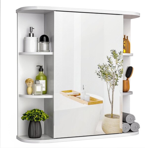 Koupelnová skříňka se zrcadlem - Závěsná skříňka se zrcadlem HD - 68 x 60 cm - Bílá - Nástěnná montáž - Do koupelny, ložnice nebo obývacího pokoje