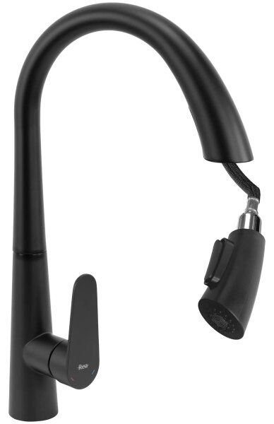 REA-B5313 - Dřezová baterie s vytahovací sprškou ROSS 43 cm černá