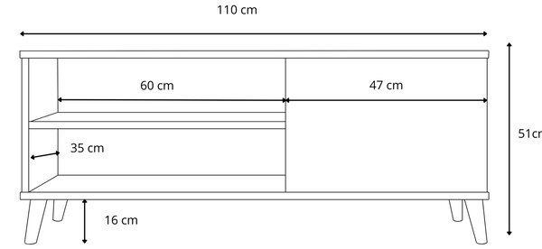 TV stolek VIVA 110 cm – bílá – dřevěné nohy