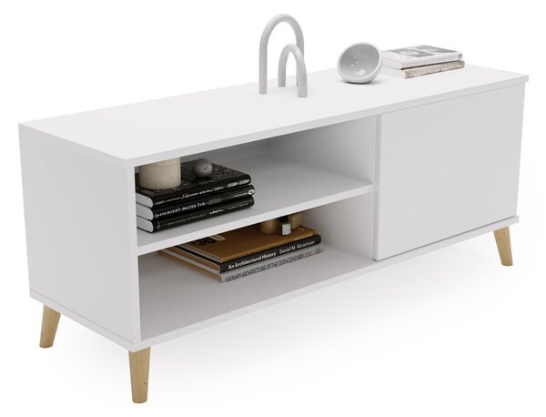 TV stolek VIVA 110 cm – bílá – dřevěné nohy