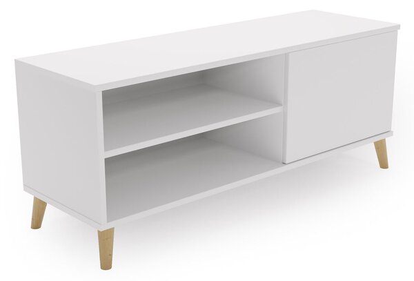 TV stolek VIVA 110 cm – bílá – dřevěné nohy