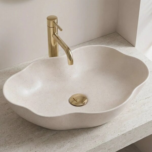 REA-U0617 - Umyvadlo na desku PEARL 38x50,5 cm keramika/béžová/imitace kamene