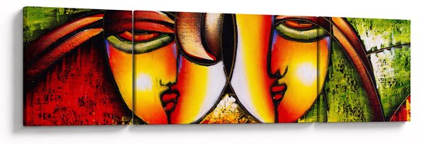 Obraz - Olejomalba, abstraktní obličeje (170x50 cm)
