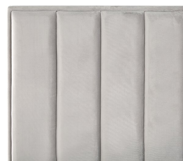 Postel s úložným prostorem SEZANNE Umělý samet Světle šedá 180 x 200 cm