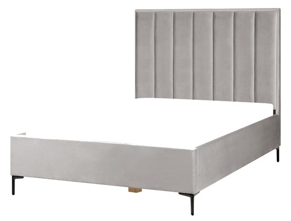 Postel s úložným prostorem Umělý samet SEZANNE 140 x 200 cm Světle šedá