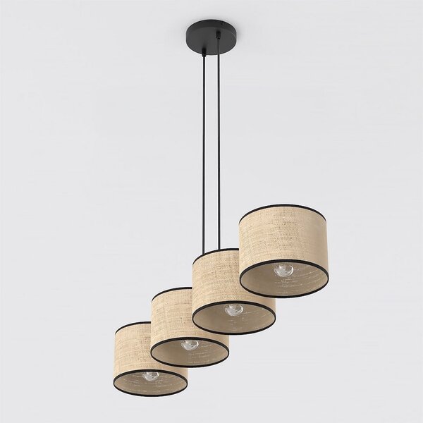 Závěsné svítidlo ECO 4 – černé / ratanové, 4× E27, šířka 95 cm