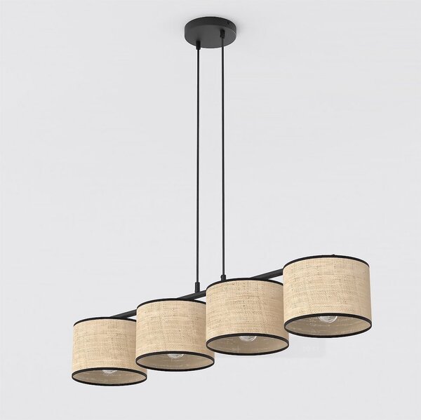 Závěsné svítidlo ECO 4 – černé / ratanové, 4× E27, šířka 95 cm