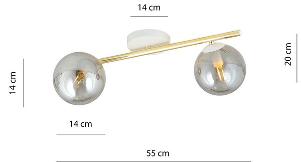 Stropní svítidlo SPLENDI 2 – bílé, grafitové sklo, 2× E14, šířka 55 cm