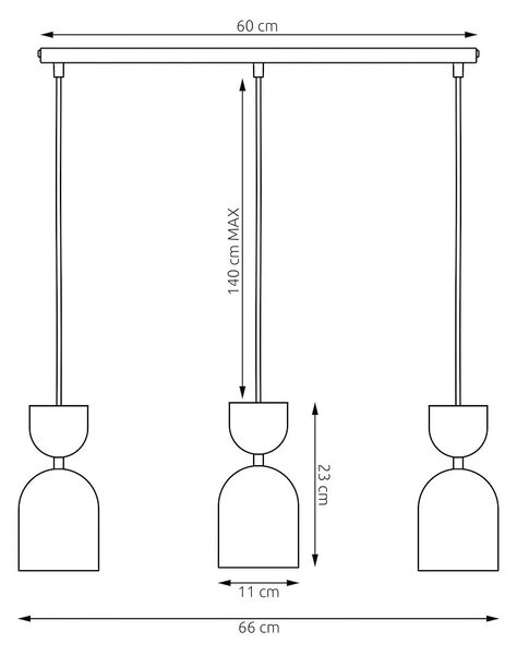 Závěsné svítidlo GAUDI 3 – černé / vínové, 3× E14, šířka 67 cm