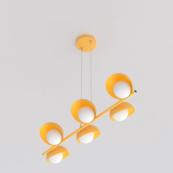 Závěsné svítidlo BOOM 6 – oranžové, bílé sklo, 6× G9, šířka 88 cm