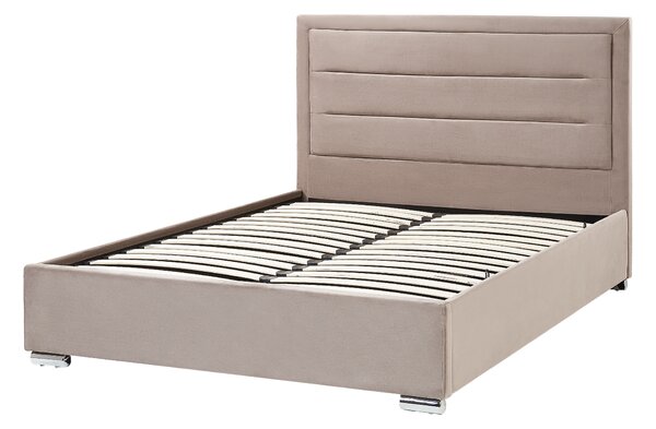 Postel s úložným prostorem ROUEN Umělý samet Taupe 140 x 200 cm