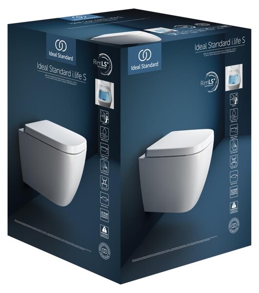 Ideal Standard i.life S WC balíček RimLS+, závěsný klozet s WC sedátkem, bílý, T473801