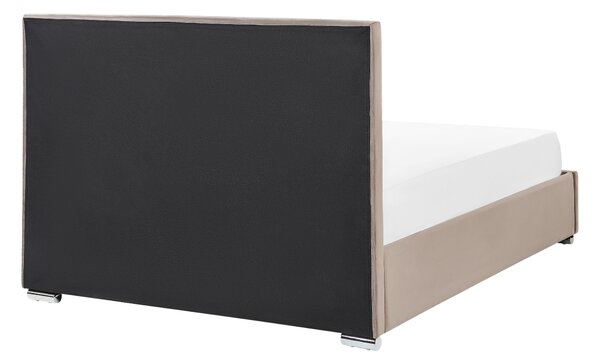 Postel s úložným prostorem ROUEN Umělý samet Taupe 140 x 200 cm