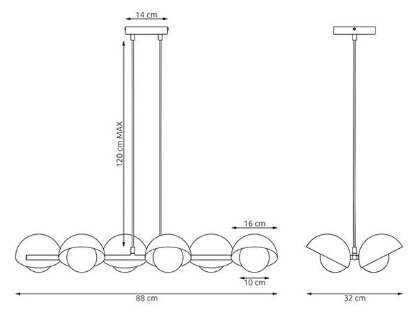 Závěsné svítidlo BOOM 6 – oranžové, bílé sklo, 6× G9, šířka 88 cm