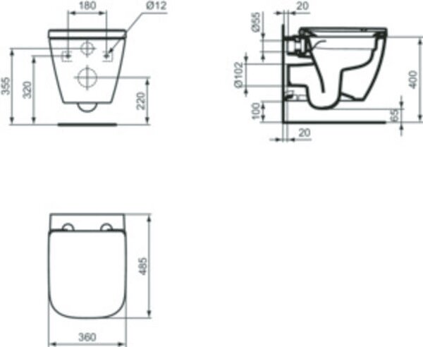 Ideal Standard i.life S WC balíček RimLS+, závěsný klozet s WC sedátkem, bílý, T473801