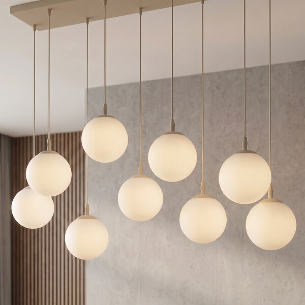 Závěsné svítidlo COSMO 9 – moka, opálové sklo, 9× E14, šířka 102 cm