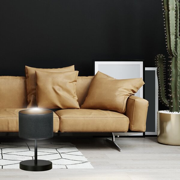 Stolní lampa HILDE LN1 – celočerná, textilní stínidlo, 1× E27, šířka 18 cm