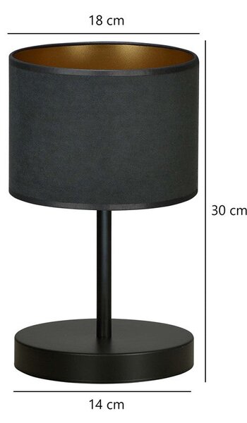 Stolní lampa HILDE LN1 – celočerná, textilní stínidlo, 1× E27, šířka 18 cm