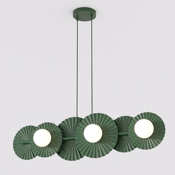 Závěsné svítidlo UMBRA 6 – olivově zelené, bílé sklo, 6× G9, šířka 92 cm