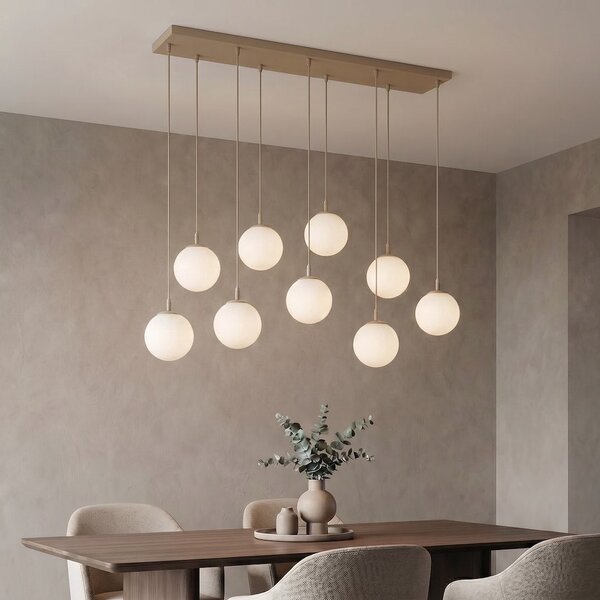 Závěsné svítidlo COSMO 9 – moka, opálové sklo, 9× E14, šířka 102 cm