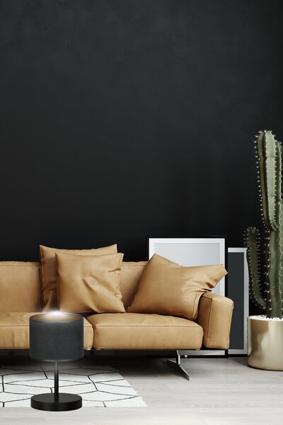 Stolní lampa HILDE LN1 – celočerná, textilní stínidlo, 1× E27, šířka 18 cm